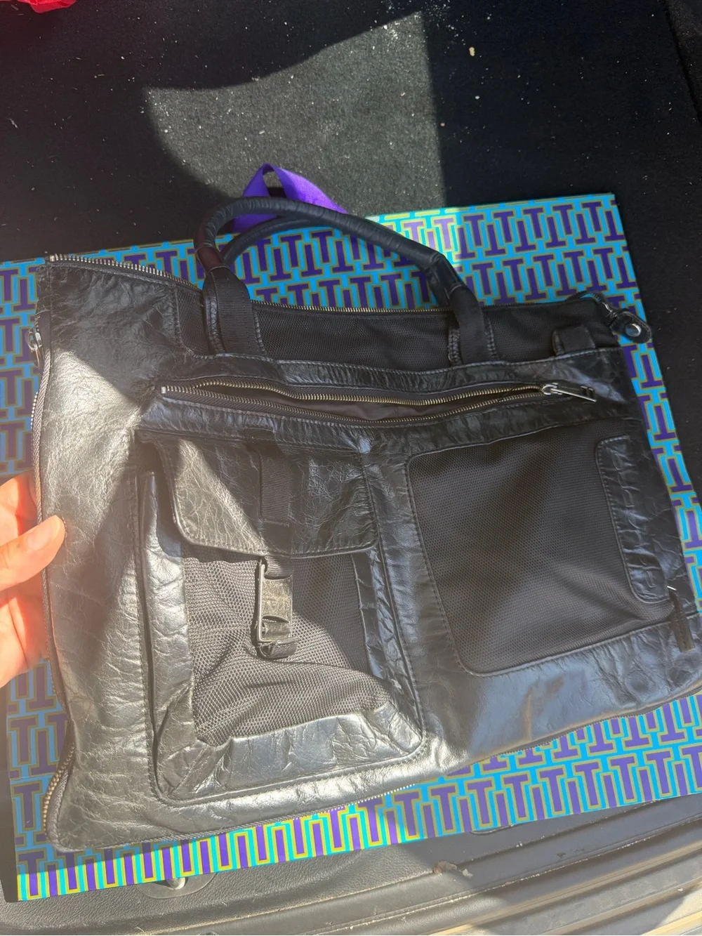 Piquadro Leather Computer Work Bag Black